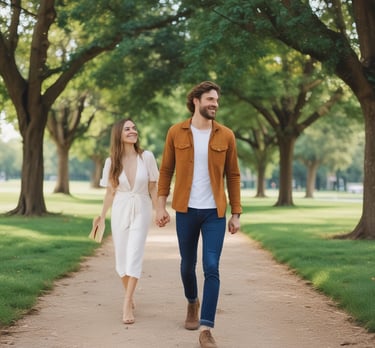 pareja feliz, caminando , relacion, pareja en amor