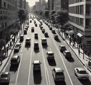 Motorcyclists navigate through a series of winding paths marked by traffic cones on a spacious asphalt surface. The riders appear to be in a training or practice setting, wearing helmets and safety vests. The sunlight casts crisp shadows on the ground, highlighting the serpentine pattern of the chalk lines and cones.