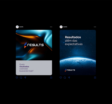 posts for social networks with results visual identity on a black background