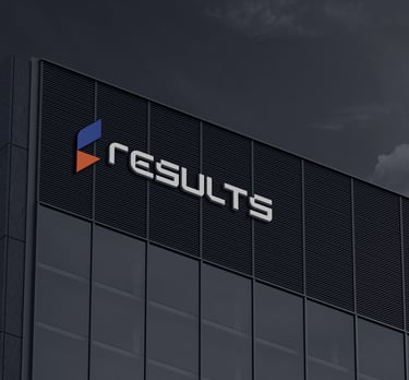 facade of a corporate building with results logo on a bright sign