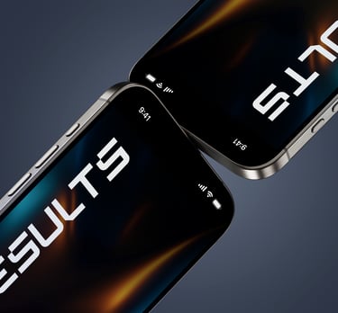 two technological smartphones with the application of the results visual identity on their screens