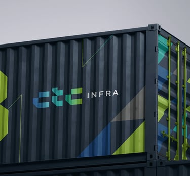 blue container with the application of the visual identity and CTC Infra logo