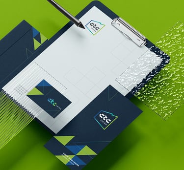 Stationery with letterhead, envelope, flyer and business card with the CTC Infra visual identity