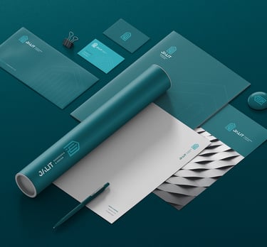 green stationery complete with the visual identity of jalit engineering and design