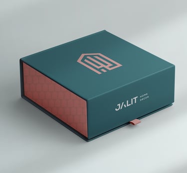 green and pink gift box with visual identity jalit home decor