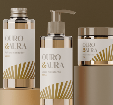 line of personal care products Ouro & Aura and visual identity Luz & Axé