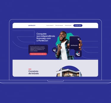 website with ponton's visual identity on a blue background