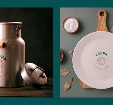 metal milk jug and white plate with applied Zappa logo