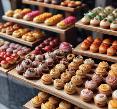 A tempting assortment of sweet and savory artisanal treats arranged on festival-themed plates