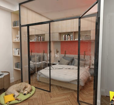 Aménagement chambre haut de gamme projet Moscou par Nina Poma Studio.