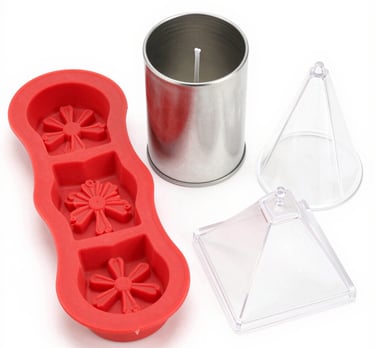 Assortment of vibrant soap molds in different shapes and sizes.