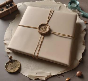 A beautifully wrapped gift box with a book peeking out.