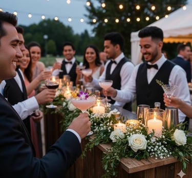 Bartender profissional Lab Bar preparando drinks para open bar de casamento