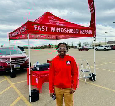 Ren by one of our iconic Red Tents