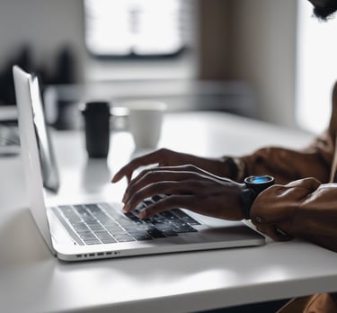 person using macbook pro on black table