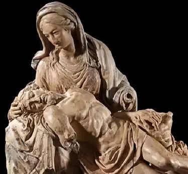 Pietà par  Michel-Ange (terre cuite, 1498-1499, source : Michelangelo e la Pietà in terracotta.  Stu