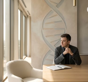 Young brand professional waiting for client in well-appointed office.