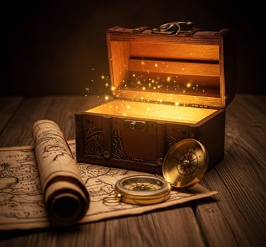 Aventura Pirata wooden chest with a compass 