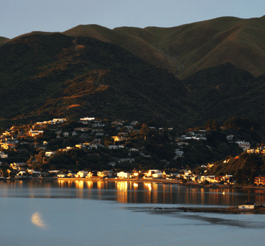 An evening view of Karehana Bay, from Paremata, Porirua City, New Zealand