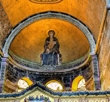 Mosaic of Madonna and Child at the Hagia Sophia Cathedral in Thessaloniki Greece