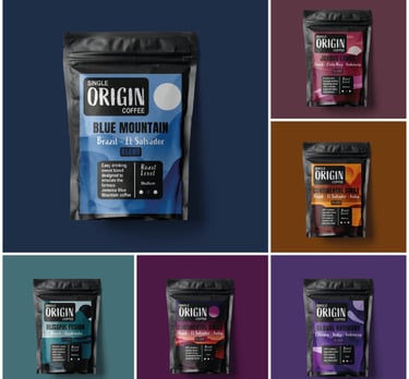 Minimalist Single Origin Coffee packaging design with elegant branding and typography.