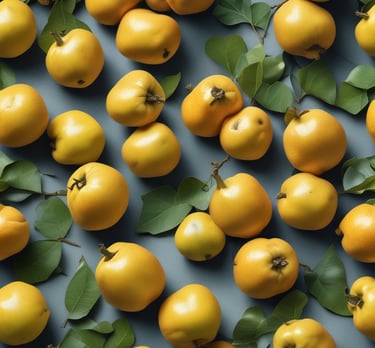 A close-up of ripe, golden peaches with soft fuzz on their skin, resting on a rustic table