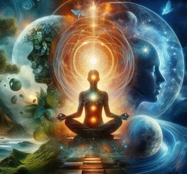 una persona meditando esta rodeada de aura
