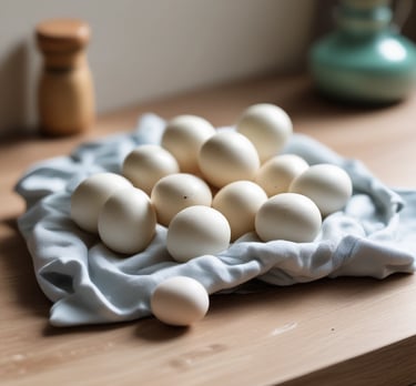Close-up of colorful chicken eggs in a rustic basket