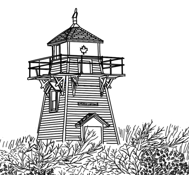Covehead Lighthouse colouring page closeup