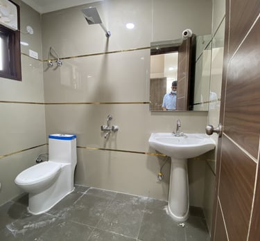Designer Bathroom of 2 BHK Modern Builder Floor with Balconies — Chattarpur