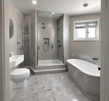 A bathroom with a sink, mirror, toilet and tub