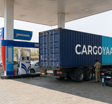 CargoYaan Truck filling fuel at a petrol pump.