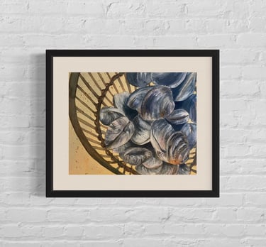 a painting of a basket full of quahogs