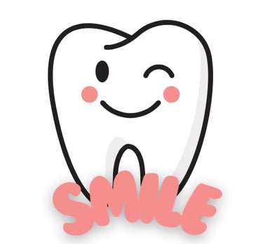 A winking tooth with a smile on it