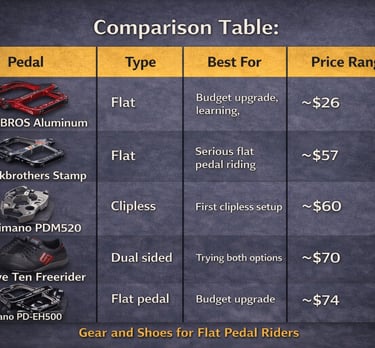 mtb pedal comparison chart