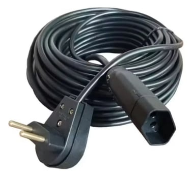 Black heavy-duty extension power cord with 2-pin plug and hex socket connector.