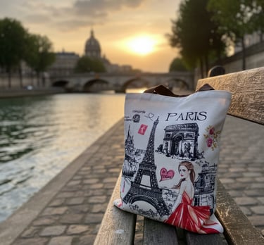 A Tote bag with Paris landmark printed on both side