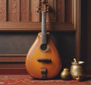 Musicians playing diverse instruments together in a lively outdoor setting.