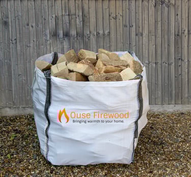 A bulk bag of kiln-dried firewood from Ouse Firewood for delivery across Cambridgeshire