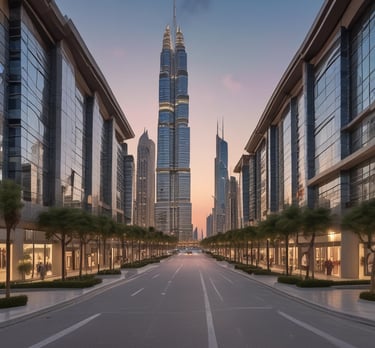 A large, luxurious house with warm lighting, surrounded by palm trees and greenery. The facade is constructed with stone and features ornate railing and balustrades. The scene is set at night, with strategic lighting illuminating parts of the building and vegetation, creating an inviting atmosphere.