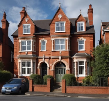 A multi-story residential building with a modern design, elevated on concrete stilts, surrounded by parked cars and adjacent to other similar structures. The sky is clear with a few scattered clouds, and there are street signs and some greenery in the vicinity.