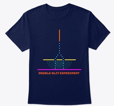 Double-slit experiment science t-shirt: minimalist physics design on premium cotton.
