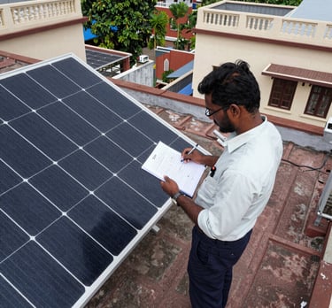 A friendly solar expert discussing subsidy options with a homeowner in a bright living room.