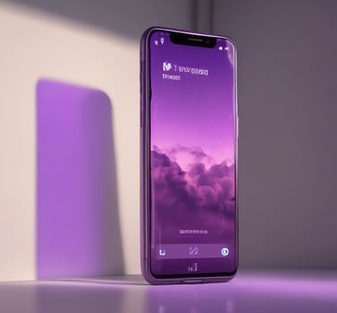 a smartphone phone with a purple background