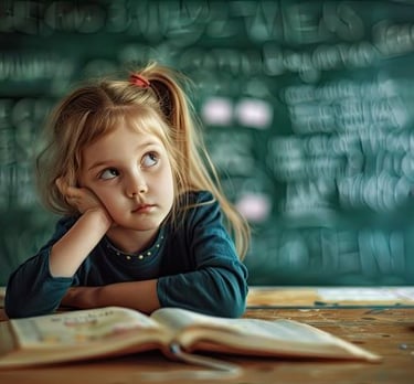 little girl inattentive in class in these thoughts