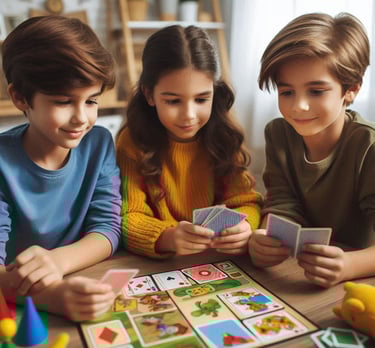 Niños jugando juegos de mesa educativos didácticos pequedivertido