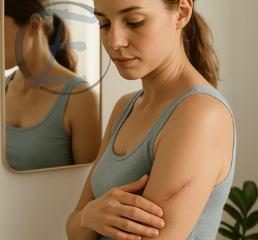 Paciente com cicatriz visível avalia necessidade de correção estética.