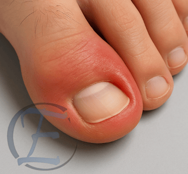Paciente com abscesso cutâneo inflamado sendo avaliado em consultório médico.