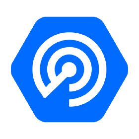 a blue hexagonic logo with a blue hexagon