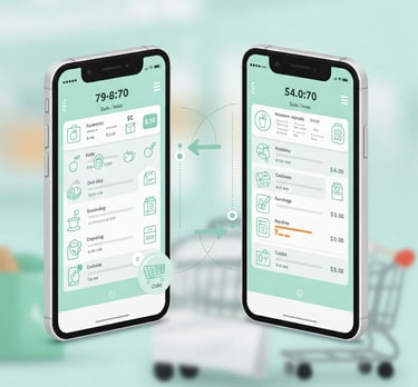 Dos móviles enfrentados. En cada uno se muestra una lista de la compra.